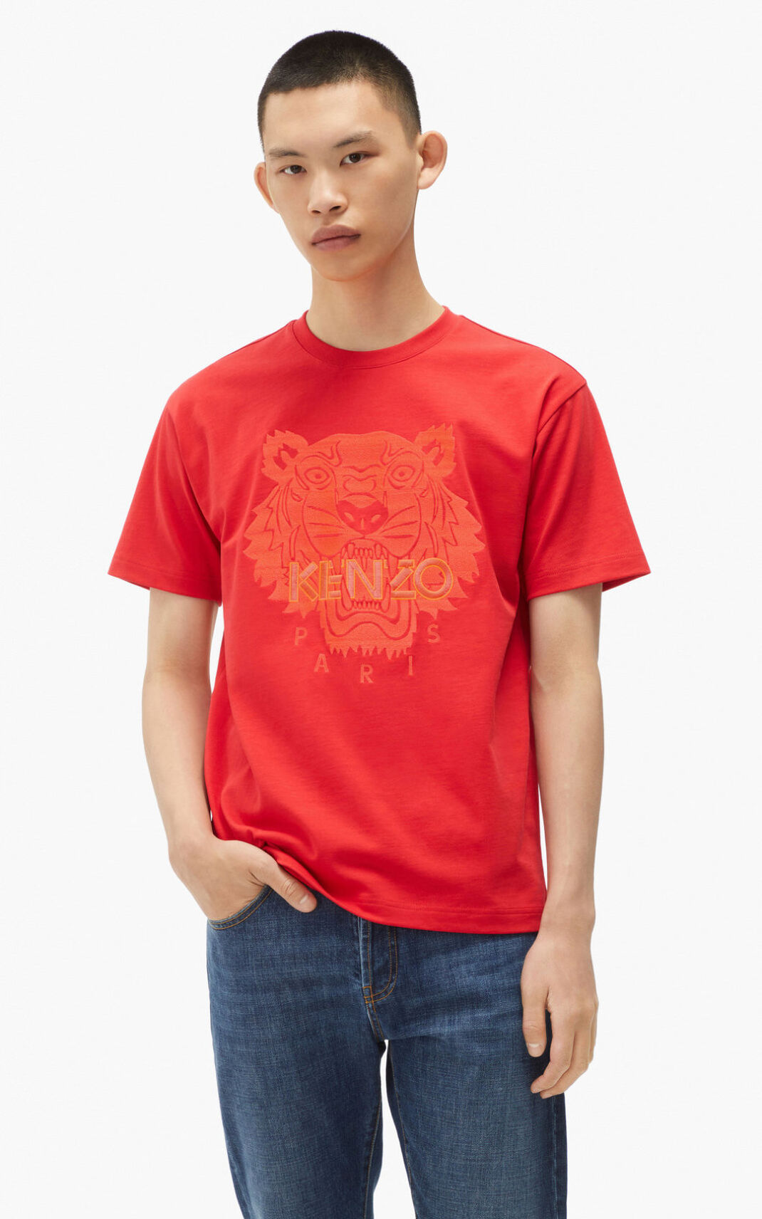 T Shirt Kenzo Tiger loose fitting Homme Rouge | YJPG-95430